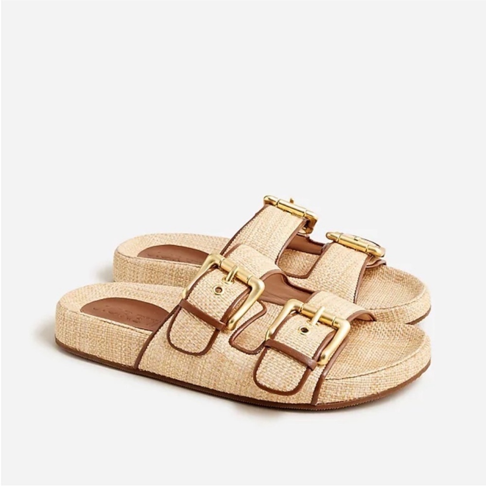 J. Crew Tan and Gold Buckle Sandals